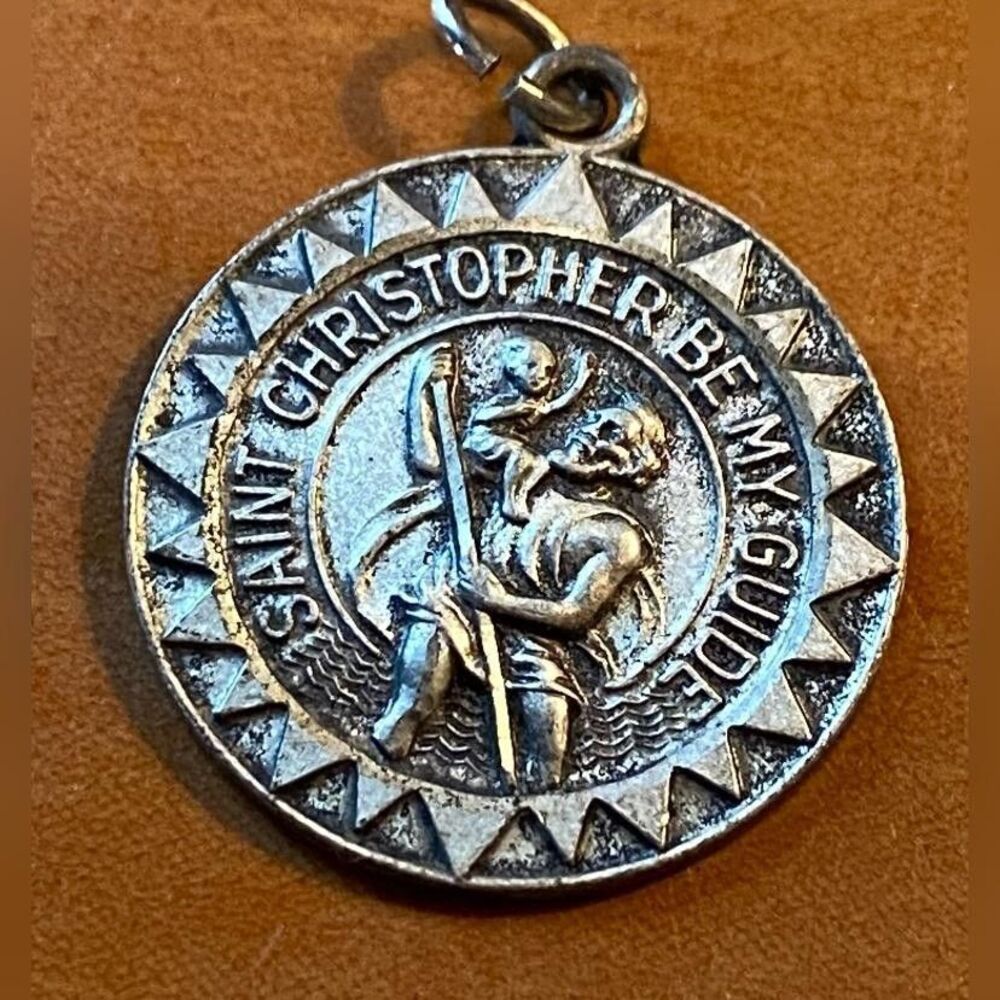 Wells Sterling Silver 925 Saint Christopher Pendant Round Religious Medal Charm